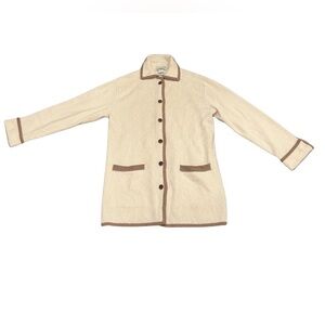 Neiman Marcus Cashmere Button Front Cardigan Sweater | Cream/Tan | Size L